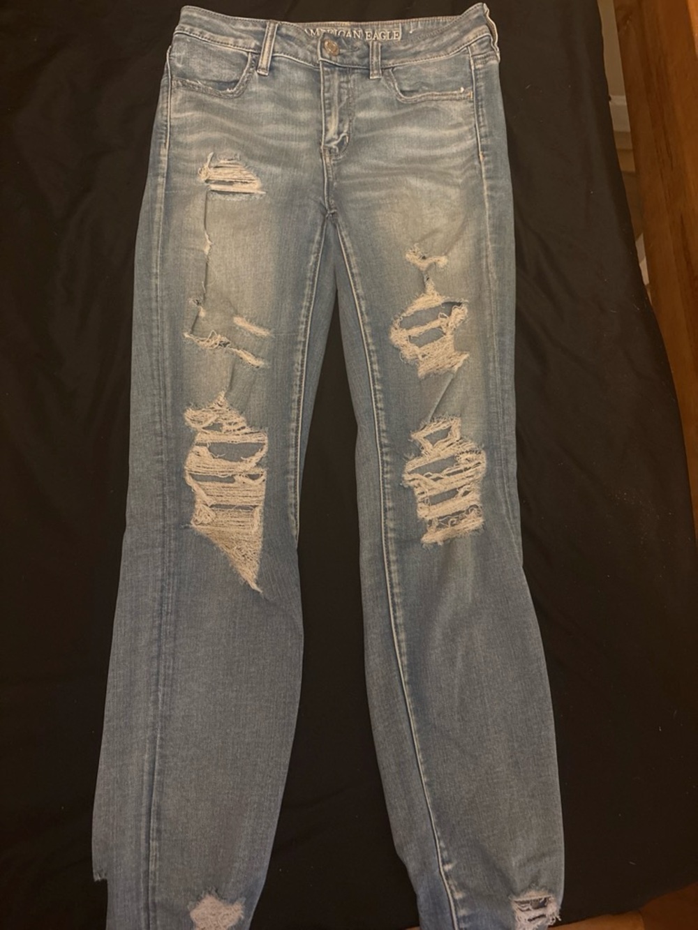 American Eagle Outfitters Light Blue Ripped Straight Leg Jeans